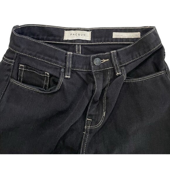 Pacsun Vintage Icon Jeans Womens 24 Black Tapered Leg Raw Hem Mid Cotton Denim - Picture 5 of 6